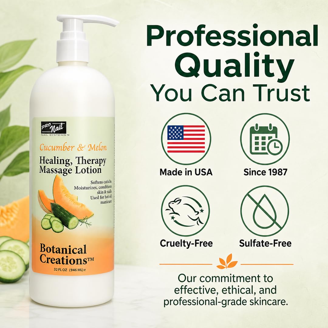 PRONAIL 3-in-1 Massage & Body Lotion – Thermally-Stable Hot Oil Treatment, Massage & Deep Moisturizer | Cuticle Softener & Callus Care | Sulfate-Free, Cruelty-Free | Made in USA | Cucumber Melon 32 oz