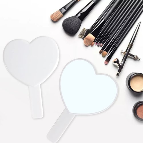 TBWHL Heart-Shaped Travel Handheld Mirror, Cosmetic Hand Mirror with Handle (White, 1 Pack)