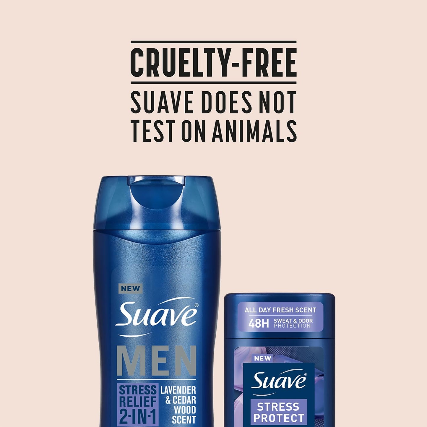 Suave Men’s 2-in-1 Shampoo and Conditioner, Stress Relief + Antiperspirant Deodorant for Men, Stress Protect, Lavender & Cedarwood, 48H Sweat & Odor Protection, 2.7 Oz Ea (2 Piece Set)