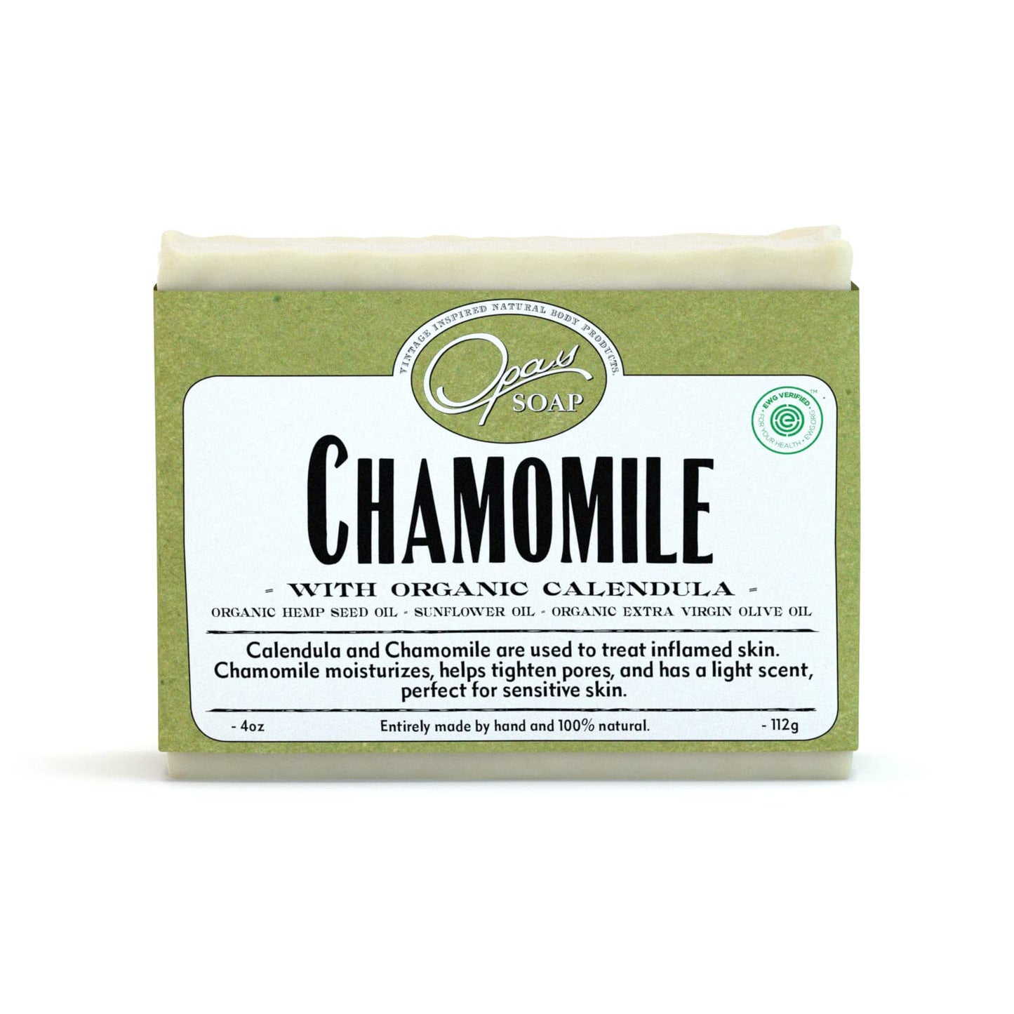 Chamomile Soap for Sensitive Skin, 100% natural UNSCENTED Bar soap, made with ORGANIC Hemp Seed, ORGANIC Calendula, for KIDS and ADULTS, very MOISTURIZING