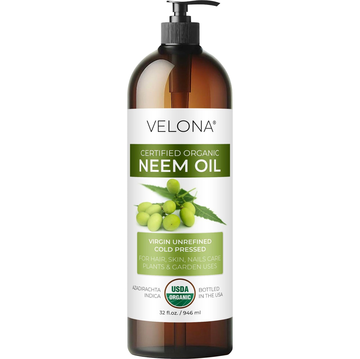 velona USDA Organic Neem Oil - 32 fl oz, Cold Pressed, with Pump