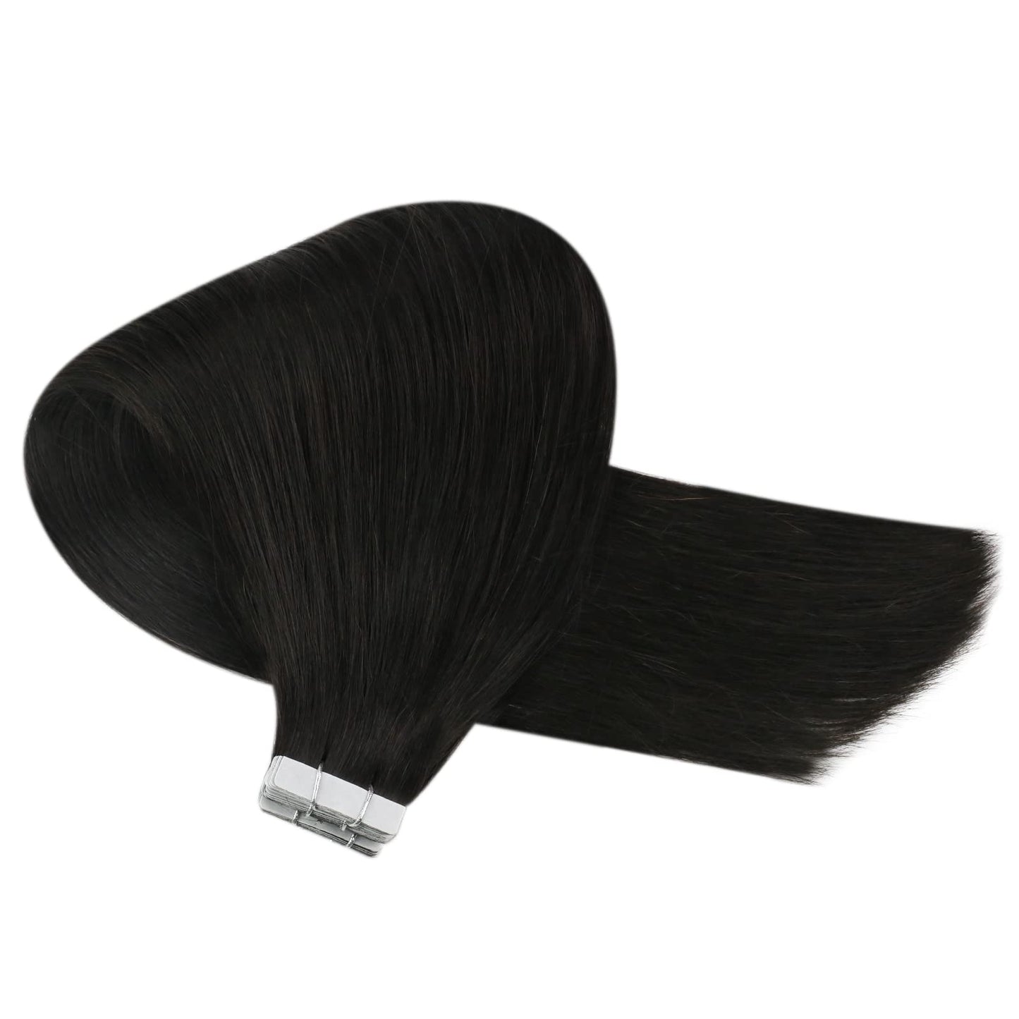 Sunny Hair Black Tape in Human Hair Extensions Black Tape in Extensions Natural Black Fashion Human Hair Tape ins Extensions Short Black Hair Extensions for Women Invisible Tape ins 20pcs 12in