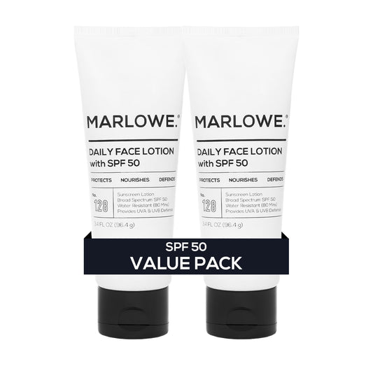 MARLOWE. Face Moisturizer with SPF 50, 3.4 oz, 2 Pack, Lightweight, Non-Greasy Daily Sunscreen Lotion to Protect, Hydrate & Nourish, Clean, Vegan Formula with Aloe Vera & Shea Butter, Fragrance Free
