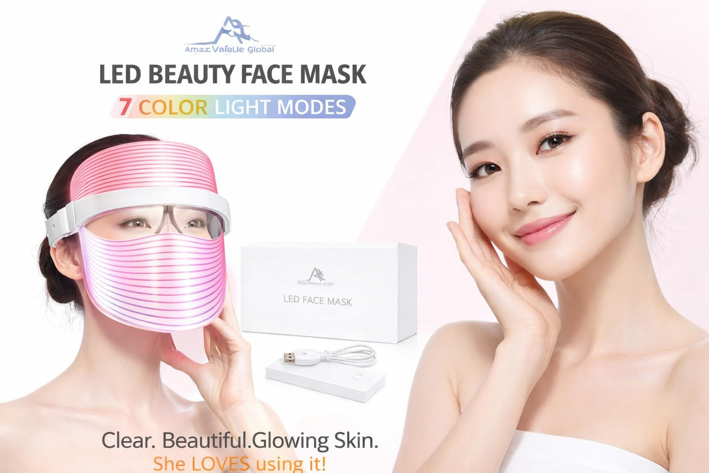 AmazValue Global LED Beauty Face Mask with 7 Colour Light Modes – Rechargeable Facial Skincare Mask for Home Use, Lightweight Face Mask for Daily Beauty Routine