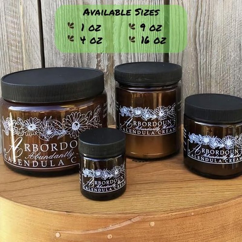 Calendula Cream 4oz Amber Jar Contains Comfrey, Oregon Grape, Aloe, Beeswax. Tattoo Aftercare Kit Essential. Soothing Eczema Salve. Home Grown and Hand Poured Since 1984 Arbordoun Ingredients Insert