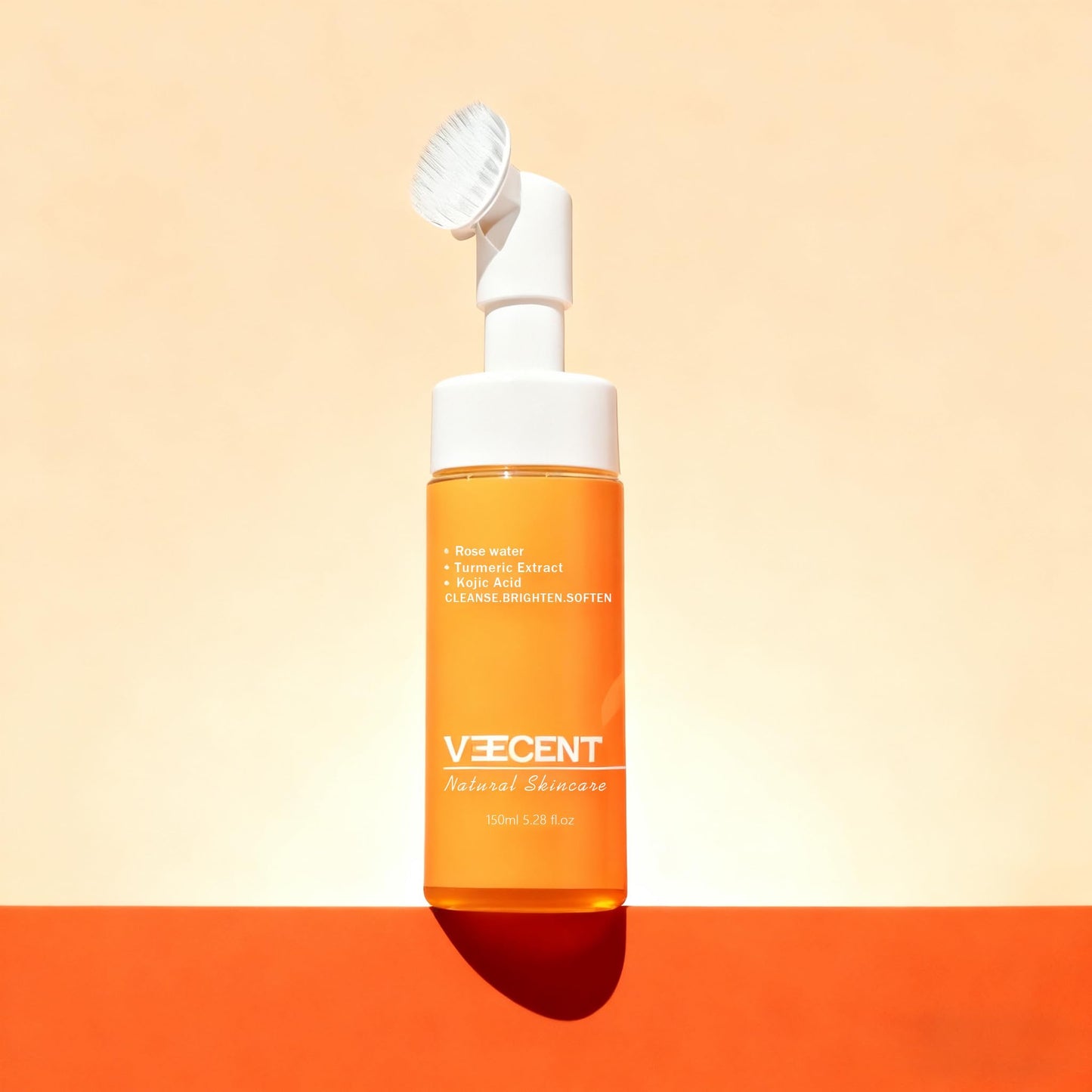 VEECENT Turmeric, Kojic Acid Brightening and Whitening Foaming Facial Cleanser,Reduce Dark Spot, Silicone Brush Cleansing Skincare Hydrating Facial Cleansing for All Skin