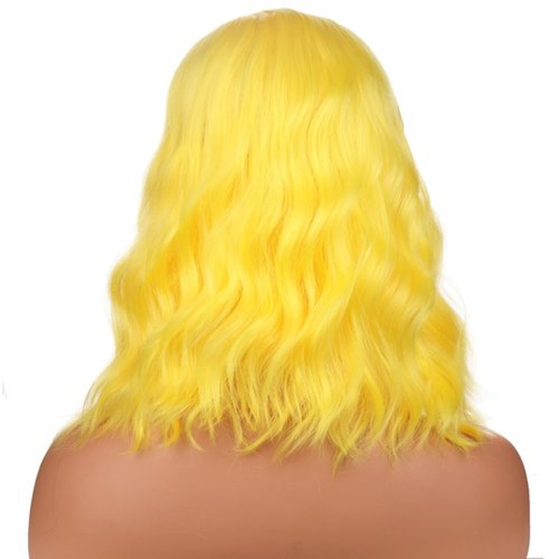 BERON 14 Inches Yellow Wig Short Curly Wig Yellow Bob Wig Charming Women Beach Wave Wigs for Party Wig Cap Include