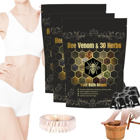 Tnnedey Bee Venom & 30 Herbs - Bee Venom Foot Soak,Revivafoot Bee Venom Lymphatic Drainage & Slimming Foot SoakBeads,30-Herb Slimming & Detox Foot Bath Beads,Detox Foot Soak Beads (30PCS/3Bag)