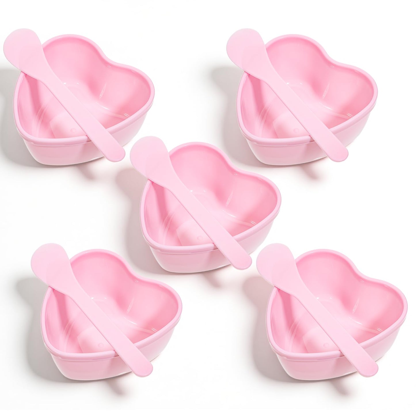 5 Sets Facial Mask Mixing Bowls Set with Stirring Spatula for Estheticians Plastic Heart Shaped Facemask Bowl Professional Mixing Tool Kit for Facial Mask, Mud Masks and Other Skincare Products, Pink