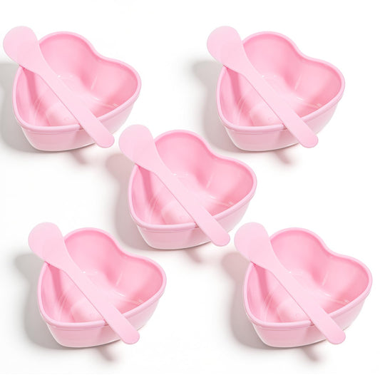 5 Sets Facial Mask Mixing Bowls Set with Stirring Spatula for Estheticians Plastic Heart Shaped Facemask Bowl Professional Mixing Tool Kit for Facial Mask, Mud Masks and Other Skincare Products, Pink