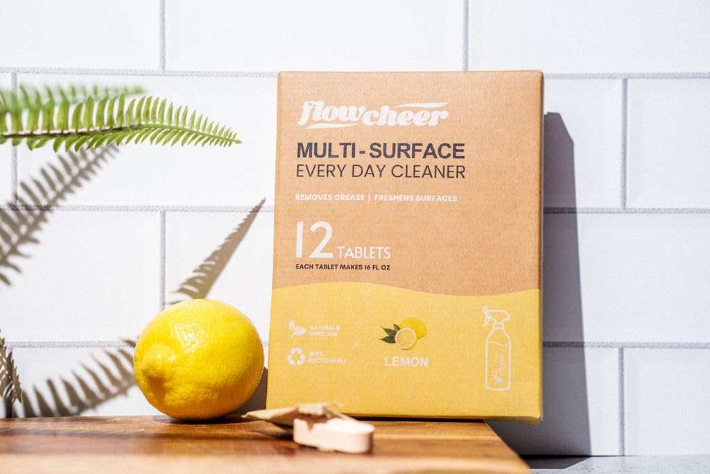 flowcheer Multi Surface Cleaner Refills -12 Pack All Purpose Cleaning Refill Tablet-Makes 192 fl oz Bottles of Spray Cleaner for Household&Kitchen Cleaning (Lemon)