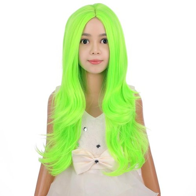 PATTNIUM Lime Green Wig for Kids Child Long Wavy Curly Neon Green Wig Bright Green Wig Girls Fluorescent Green Synthetic Wig