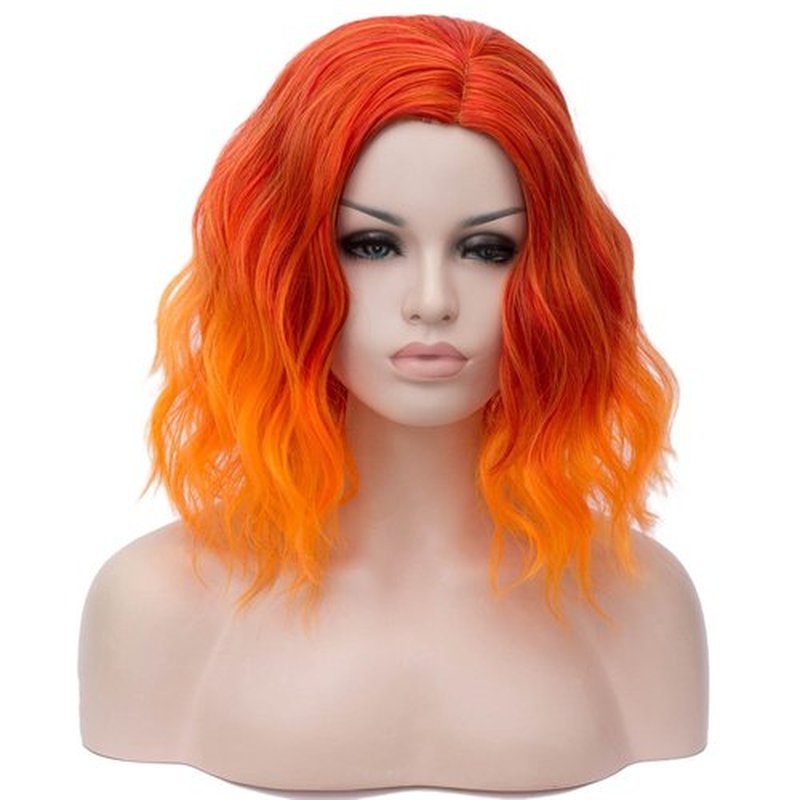 Cying Lin Short Bob Wavy Curly Wig Orange Wig For Women Cosplay Halloween Wigs Heat Resistant Bob Party Wig Include Wig Cap (Orange)