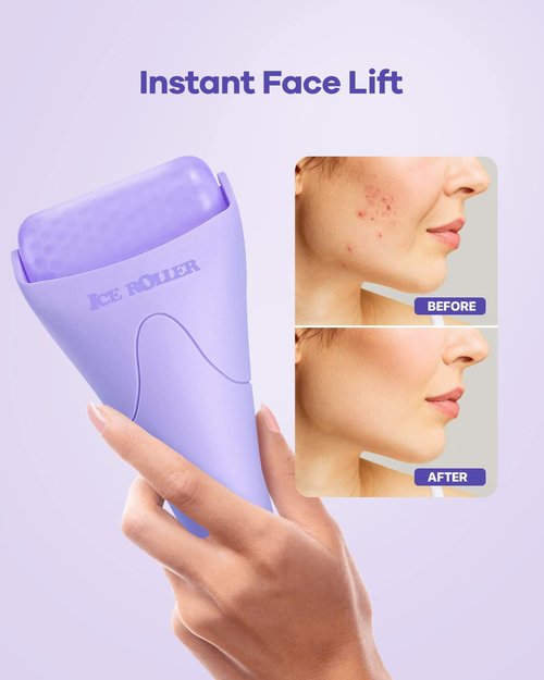 BearKig Ice Roller, Ice Roller for Face, Ice Face Roller, Cold Facial Ice Roller Massager for Eye Puffiness, Women's Gifts, Migraine, TMJ Pain Relief & Minor Injuries, Skin Care Products (Purple)
