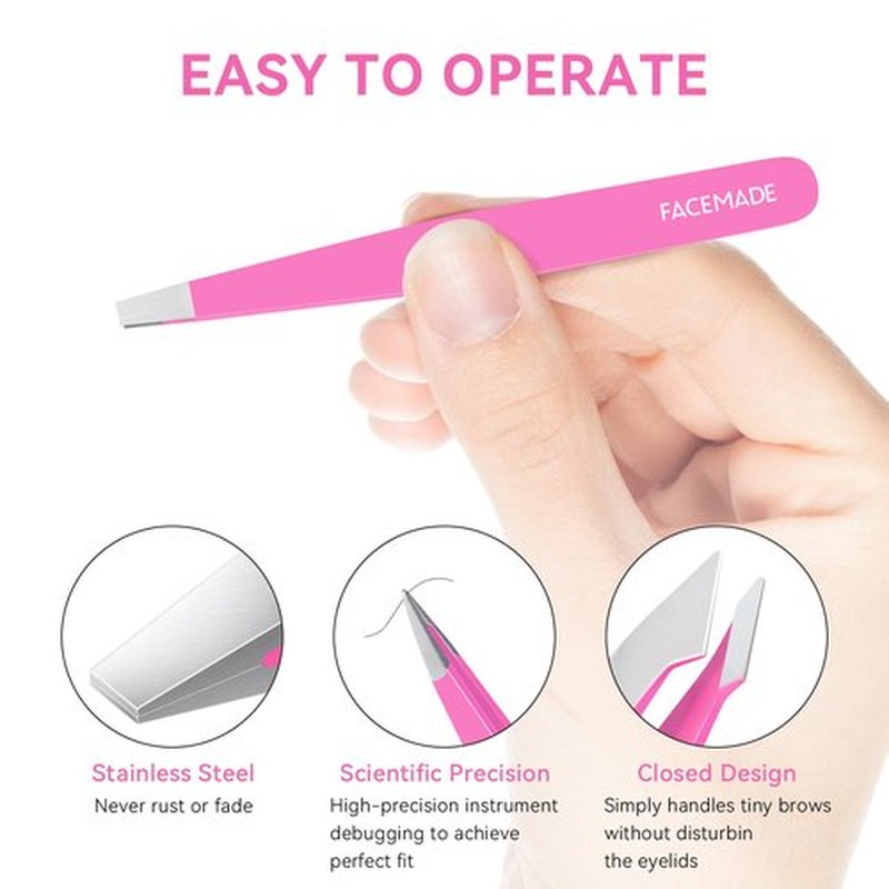 FACEMADE 4 Pack Tweezers Set - Professional Stainless Steel Tweezers for Men and Women, Precision Eyebrow Tweezers for Facial Hair, Chin, and Ingrown Hair Removal (Rose Red)