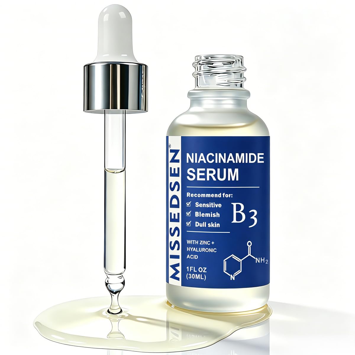 MISSEDSEN Niacinamide Serum for Face with Zinc & Hyaluronic Acid, 1 Oz