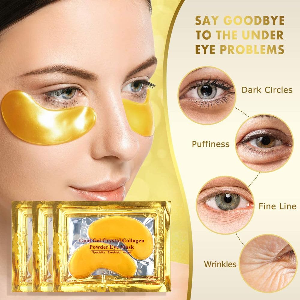 24K Gold Eye Mask – Collagen Under Eye Patches for Puffiness, Dark Circles & Wrinkles – Hydrating Anti-Aging Eye Gels (30 pairs)