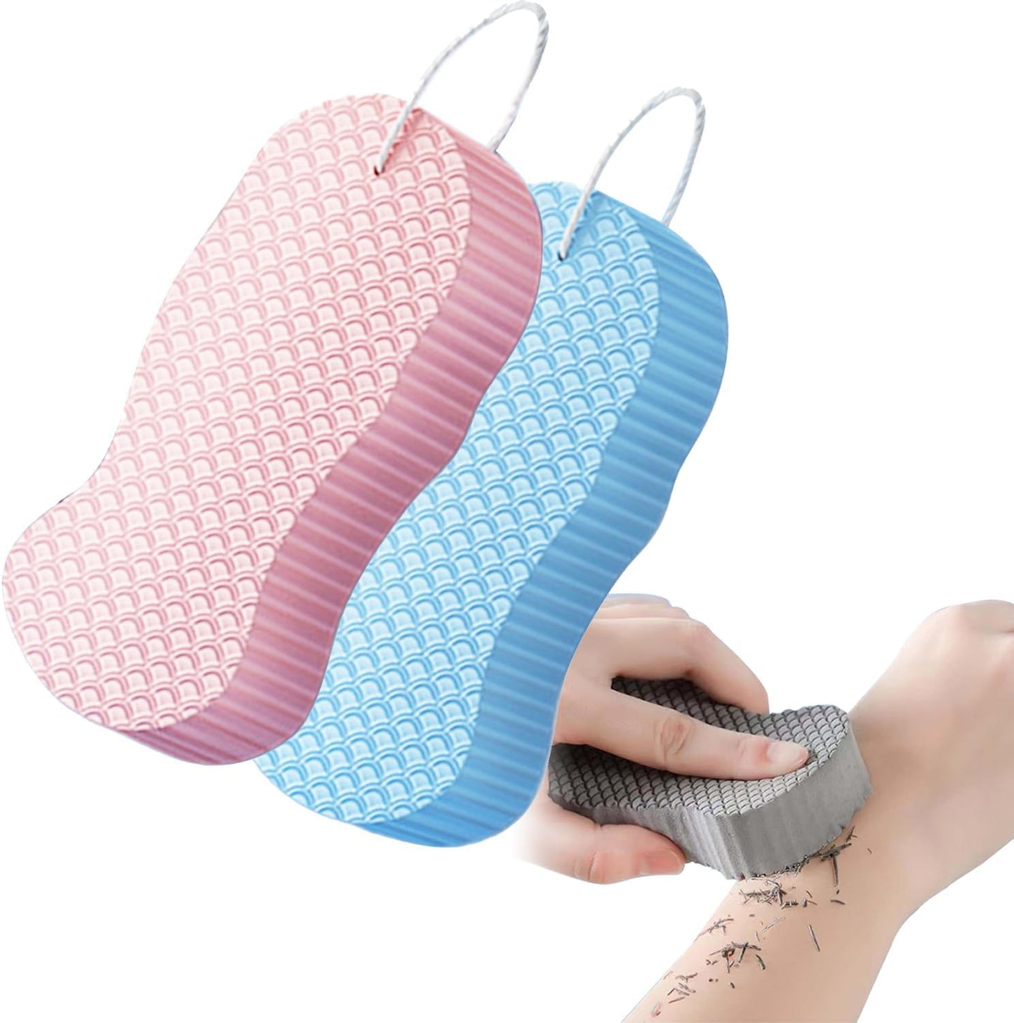 Exfoliating Bath Sponge, 2026 New Super Soft Exfoliating Bath Sponge Set, Exfoliate Body Scrubber Skin Friendly & Reusable for Adults Women and Men (Pink+Blue)
