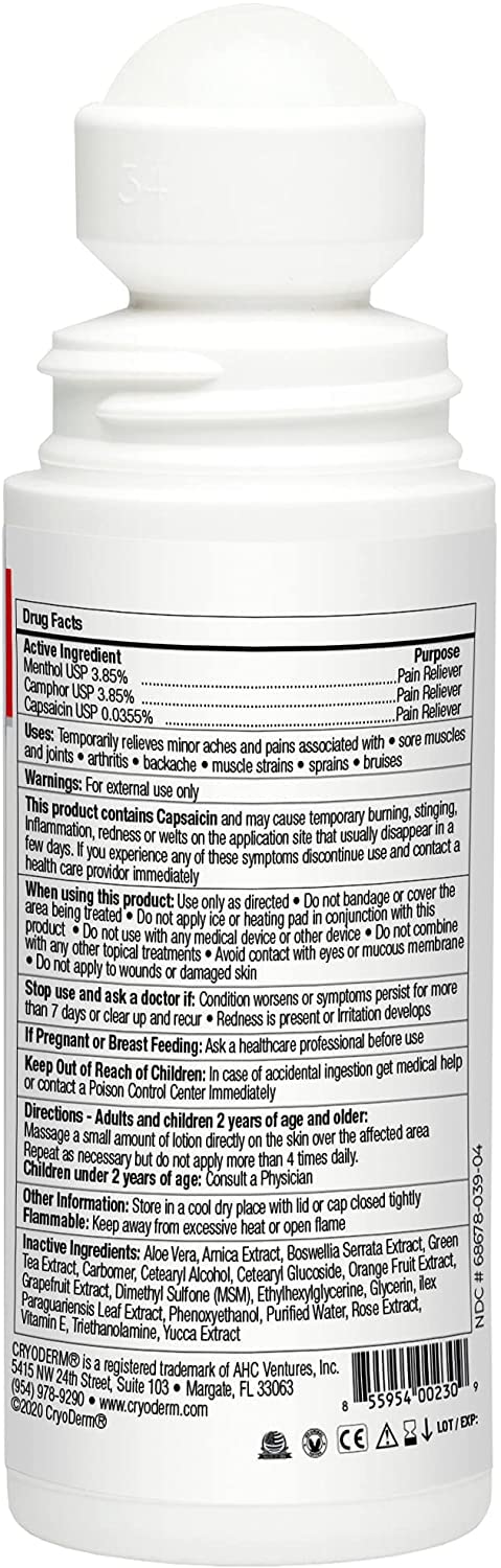 CryoDerm Heat Lotion 3 oz Roll On