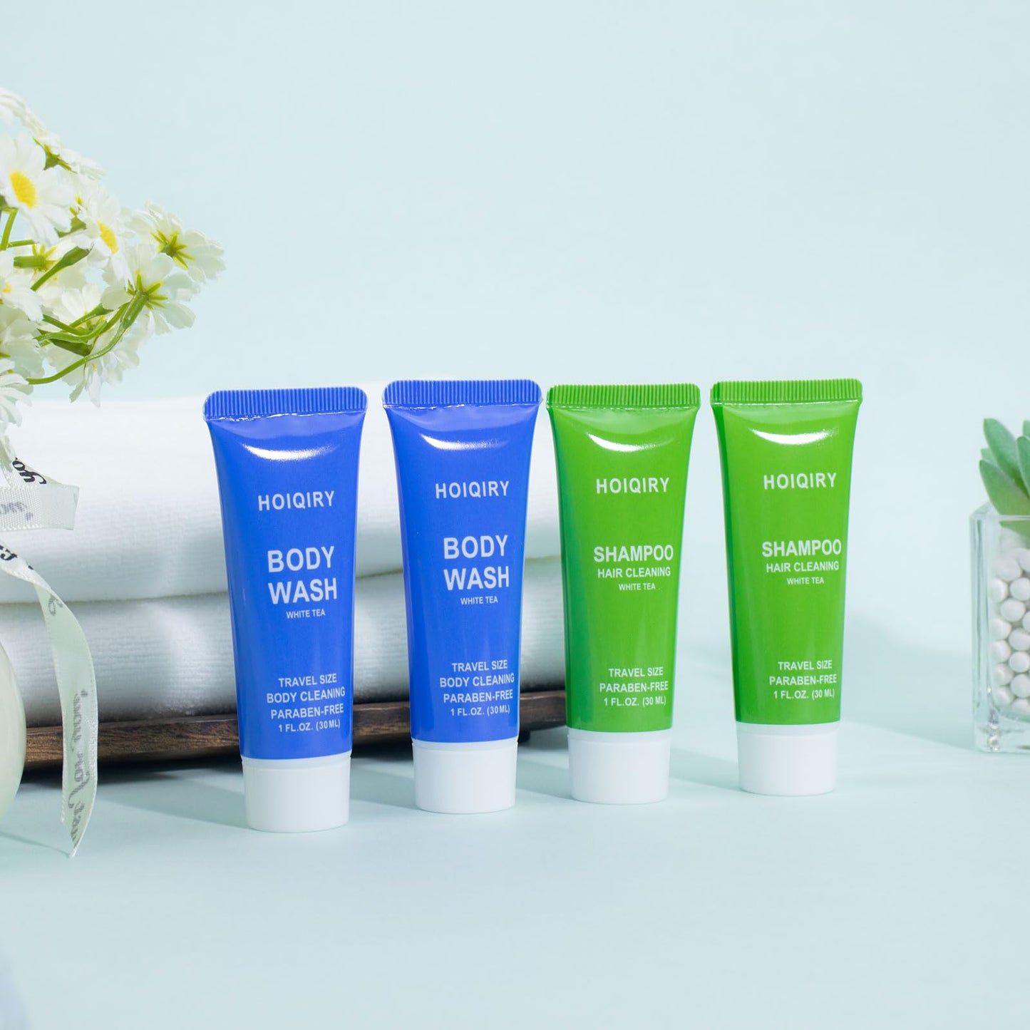 HOIQIRY 50 Set Travel Size Shampoo and Body Wash Bulk,100 pack Individually Wrapped 30ml/1 fl oz Mini Hotel Toiletries Cleaning Supplies for Guests,Travel,Homeless,Charity