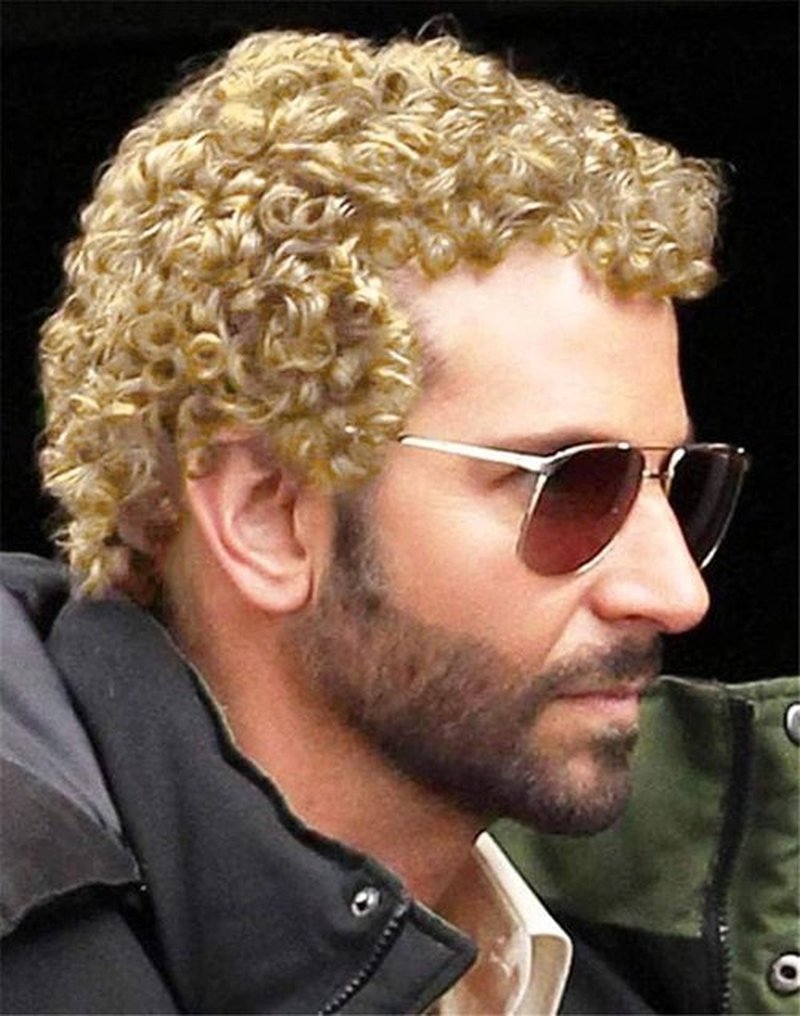Amnenl Mens Light Blonde Afro Curly Short Wig Fluffy Synthetic Rocker Funcy Male Hair Wig Halloween Cosplay Costume Wig