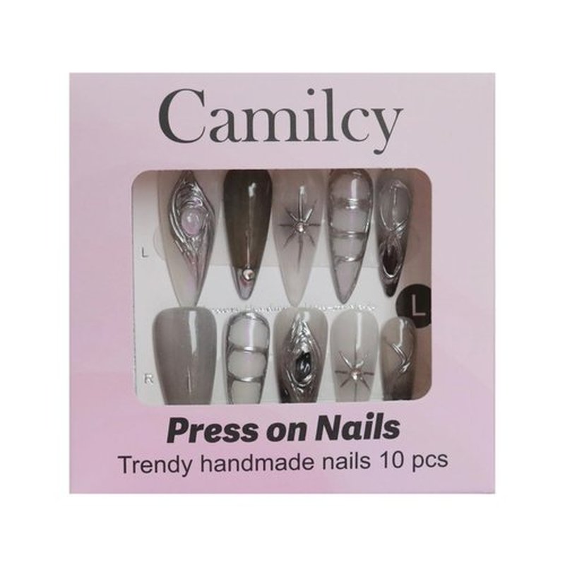 CAMILCY Handmade Nails Press on Almond Nail Pointed Green Gold Crystal Glitter Design Hand painted Reusable Gel UV Finished Pre shaped False Nails for Women 10pcs 3D Handmade Nails (A021, L)