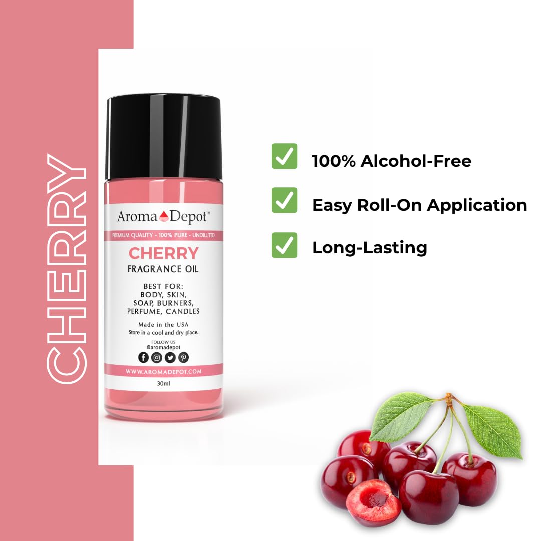 Aroma Depot 8 fl oz Cherry Fragrance Oil for Candles, Soap Making, Wax Melts, Diffusers, Body Oil Blends & Incense (240ml)