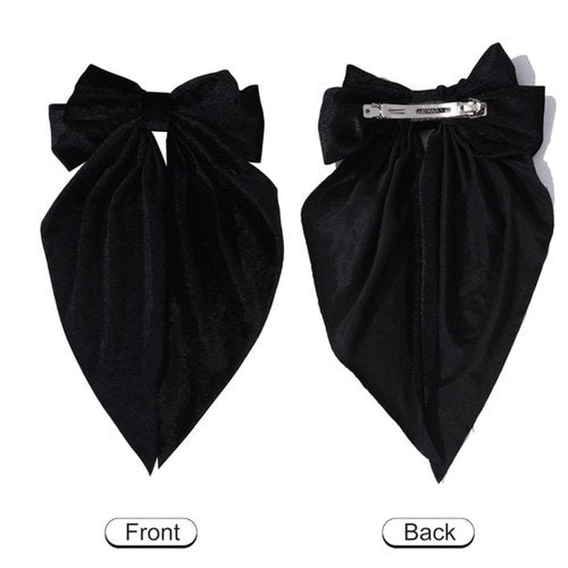 Oversized Velvet Hair Bows for Women Girls,Long Tail Handmade Bowknot Barrettes Velvet Bows Hair Accessories (White & Black)