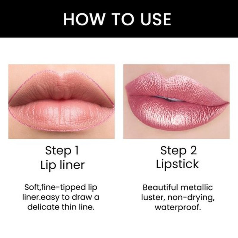 2 in 1 Light Pink Matte Lip Liner & Lipstick Combination, DNM Metallic Dual Ended Lipstick, Lip Liner, Lip Gloss, 24 Hour all Day Long-Lasting Waterproof Lipliners Pen for Women Lip Makeup Gift Set16#