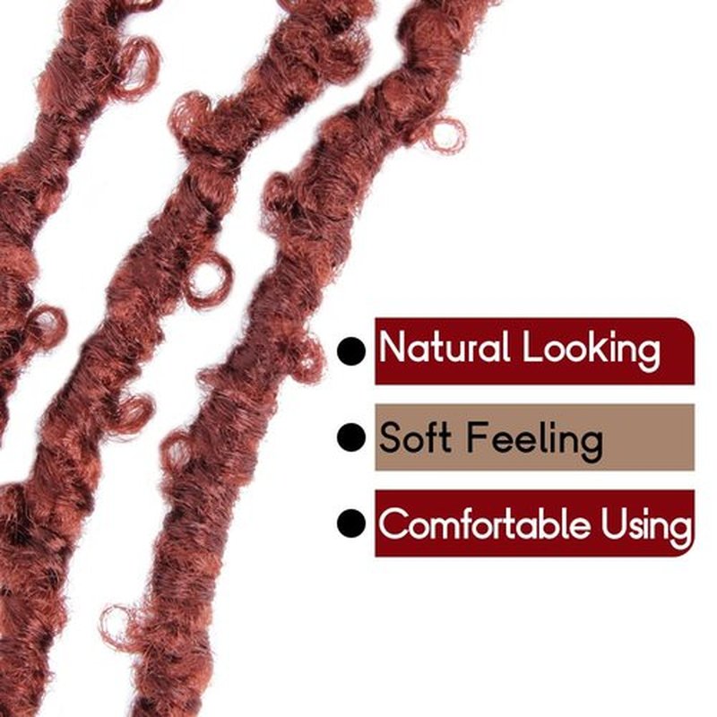 8 Packs Butterfly Locs Crochet Hair 14 Inch Light Weight Butterfly Faux Locs Crochet Hair Short Ginger Red Distressed Butterfly Locs, 350#