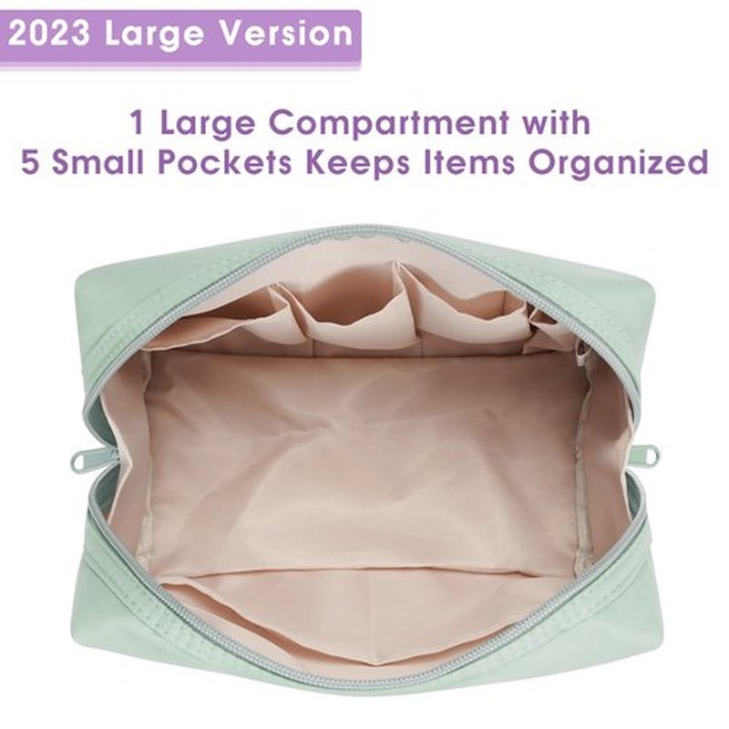 Large Makeup Bag Zipper Pouch Travel Cosmetic Organizer for Women (Large, Mint Green)