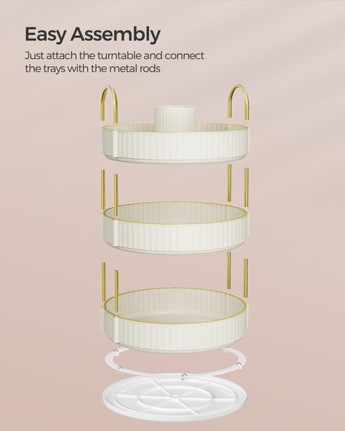 SONGMICS Makeup Organizer, 3-Tier Round Rotating Skincare Organizer Countertop, Customizable, Toiletries Vanity Organizer, Lazy Susan, Cloud White UJKA011W01