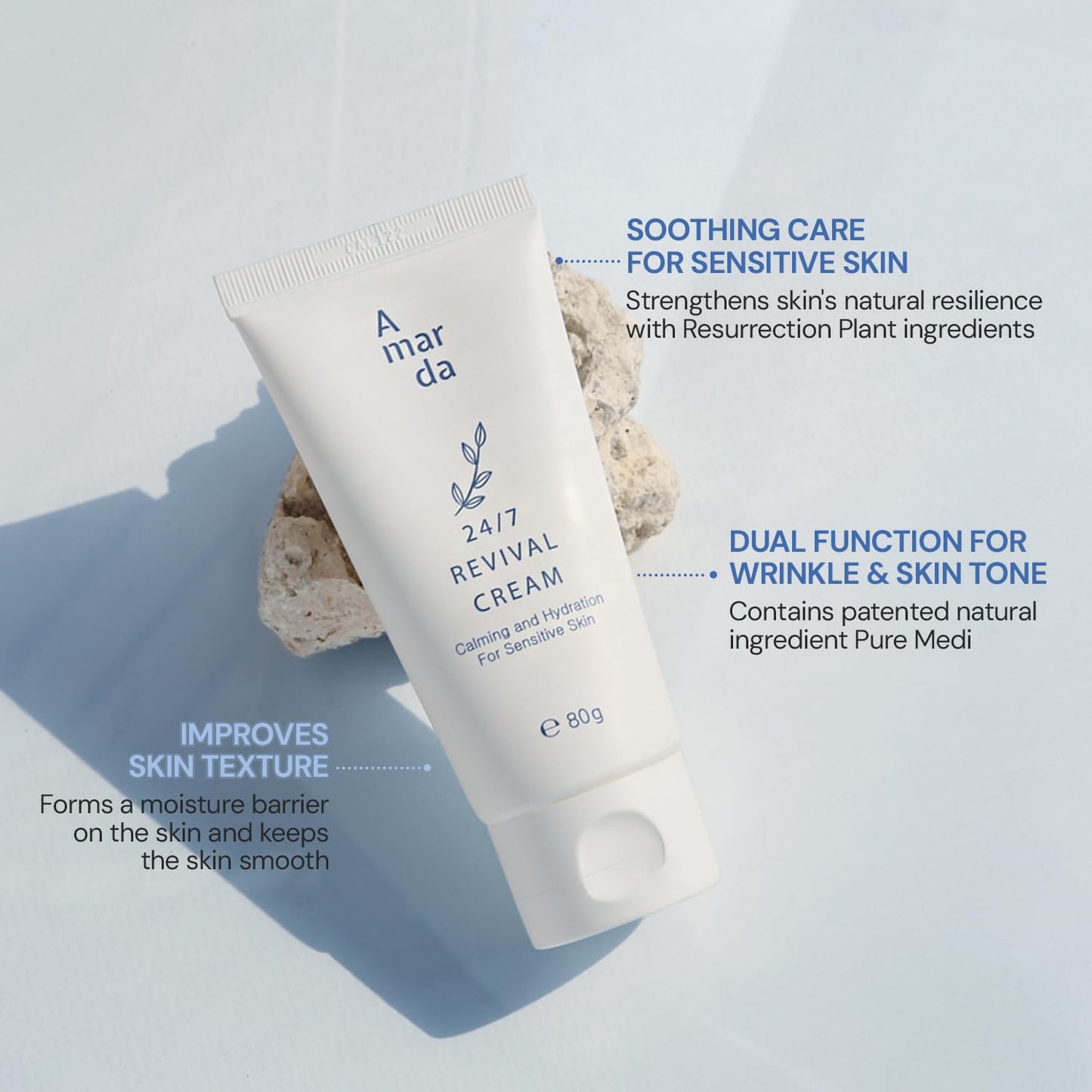 A MAR DA 24/7 Revival Cream 80g / 2.82oz – Calming Hydration Moisturizer for Sensitive Skin, 5% Panthenol Barrier Support, Centella Asiatica, True Rose of Jericho, Tone Refining Care