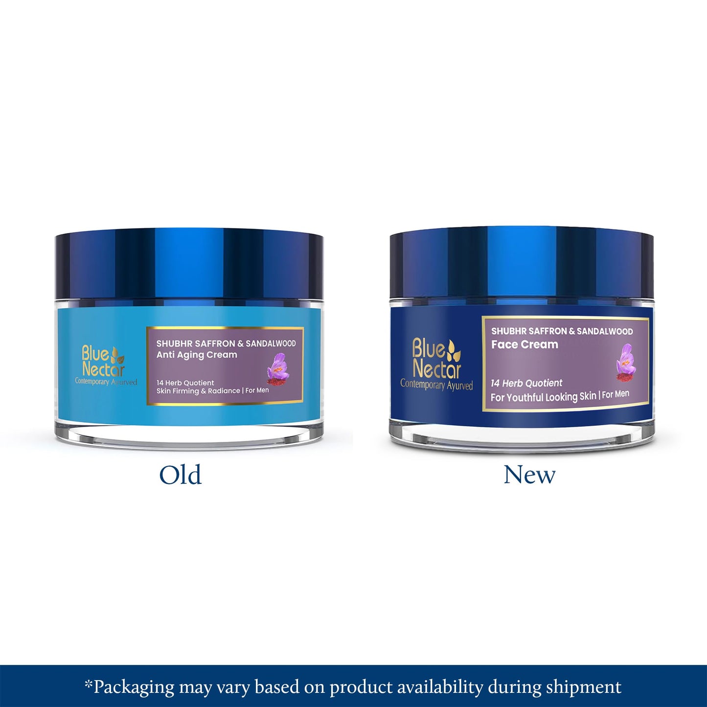 Blue Nectar Moisturizer Face Cream, Ayurvedic Anti Aging Wrinkle Cream for Aging Skin |Ancient blend of Saffron & Turmeric for Skin Firming | With Plant Based Collagen Booster(Men, 14 Herbs,1.7 Oz)