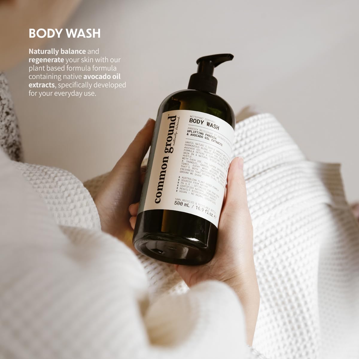 COMMON GROUND Natural Body Wash - Paraben & Cruelty Free, Vegan, Plant-Based, Botanical Scent & Avocado Oil Extracts - All Skin Types, Men & Women, Sensitive, Refill