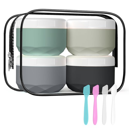 Travel Containers for Toiletries, Silicone Cream Jars TSA Approved 1.7oz Travel Size Containers with Toiletry Bag, Wide Mouth Leak-proof Travel Accessories with Lid for Cosmetic Cream