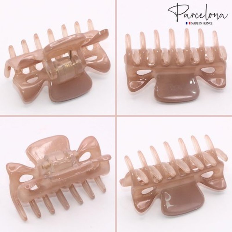 Parcelona French Classic Very Small 1 1/2" Claw Clips with Tight Spring Set of 3 Girls Hair Jaw Claw Clips Durable Styling Women Hair Accessories, Made in France (Blush Pink)