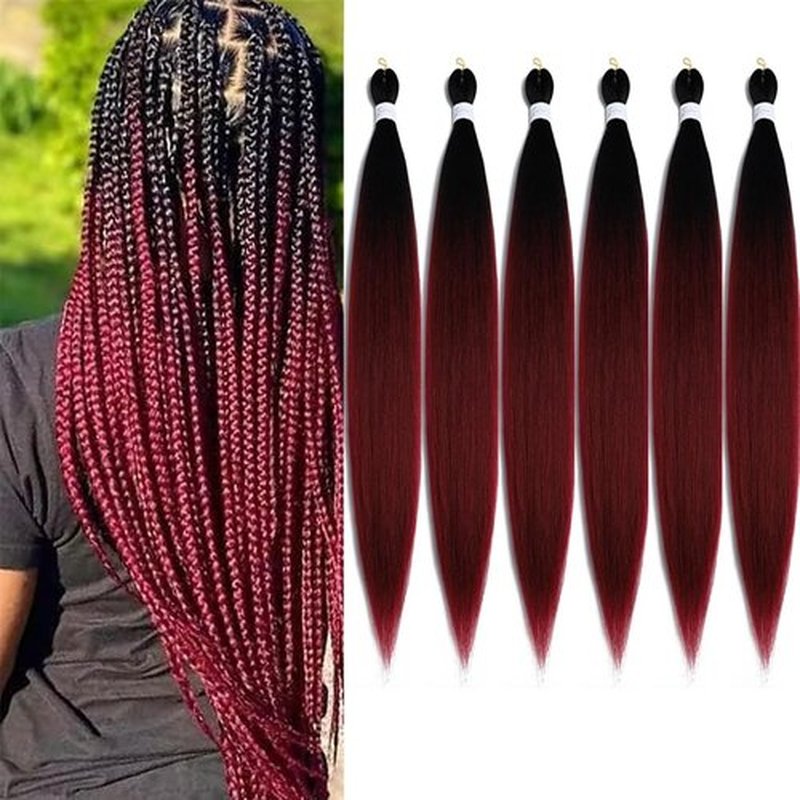 BALINGHAIR Pre-Stretched Braiding Hair Extensions High Temperature Braids Hair 28 Inch Ombre Black to Burgundy Red(B8-6Packs)
