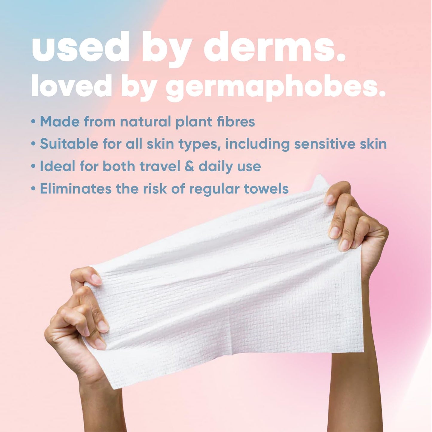 Takeoff Face Towels, 10"×12" XL Face Disposable + Compostable, Ultra Soft Makeup Remover Dry Wipes, Thick Face Towel w/Dual Texture For All Skin Types incl. Sensitive, 50 Count x 2 Pack (100 total)