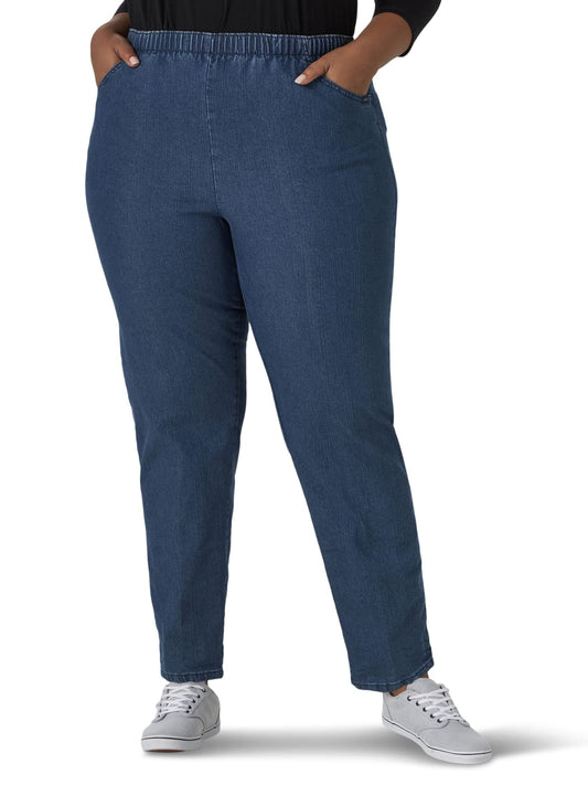 Chic Classic Collection womens Plus Cotton Pull-on Pant With Elastic Waist Jeans, Mid Shade Denim, 26 Petite US