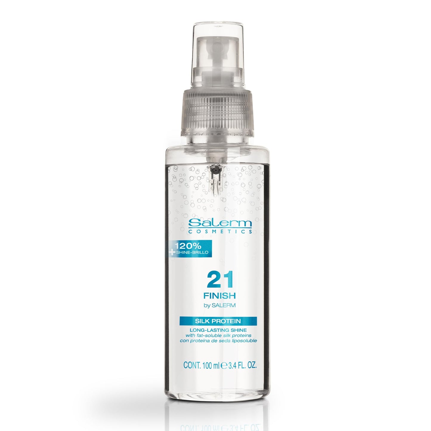 SALERM - Illuminating Hair Spray 21 Finish - 100 ml - with Silk Proteins - Final Illuminating Touch - Hydrates and Adds Shine to Hair - Immediate Result - Heat Protector