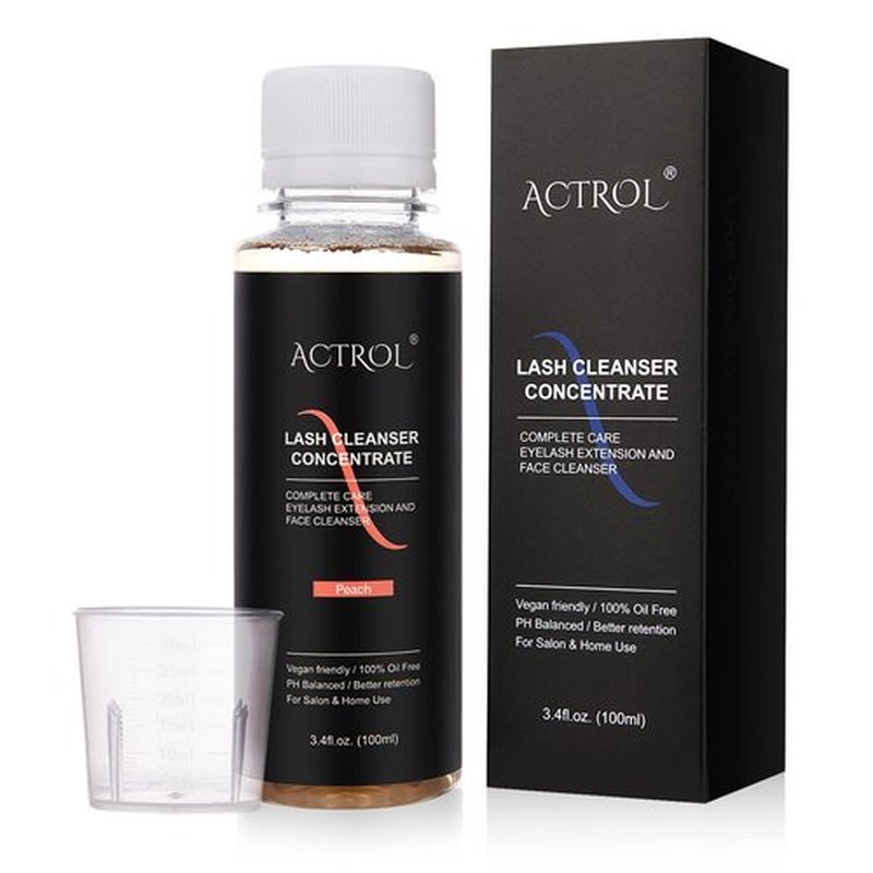 ACTROL Eyelash Cleanser Concentrate 100ml Peach Professional Lash Shampoo Foaming Cleanser DIY Paraben & Sulfate Free Non-lrritating Wash for Extensions Lashes with Salon Care-Makes 20 Bottles