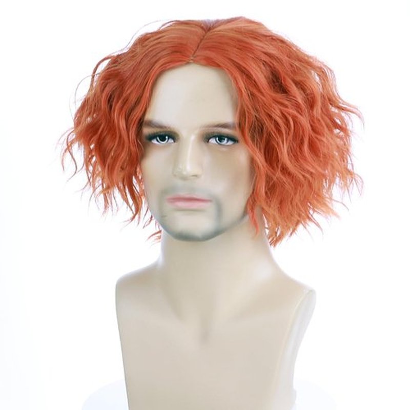 BERON Orange Mens Short Wig Curly Costumes Hair Wigs for Boys Heat Resistant Synthetic Cosplay Party Wigs