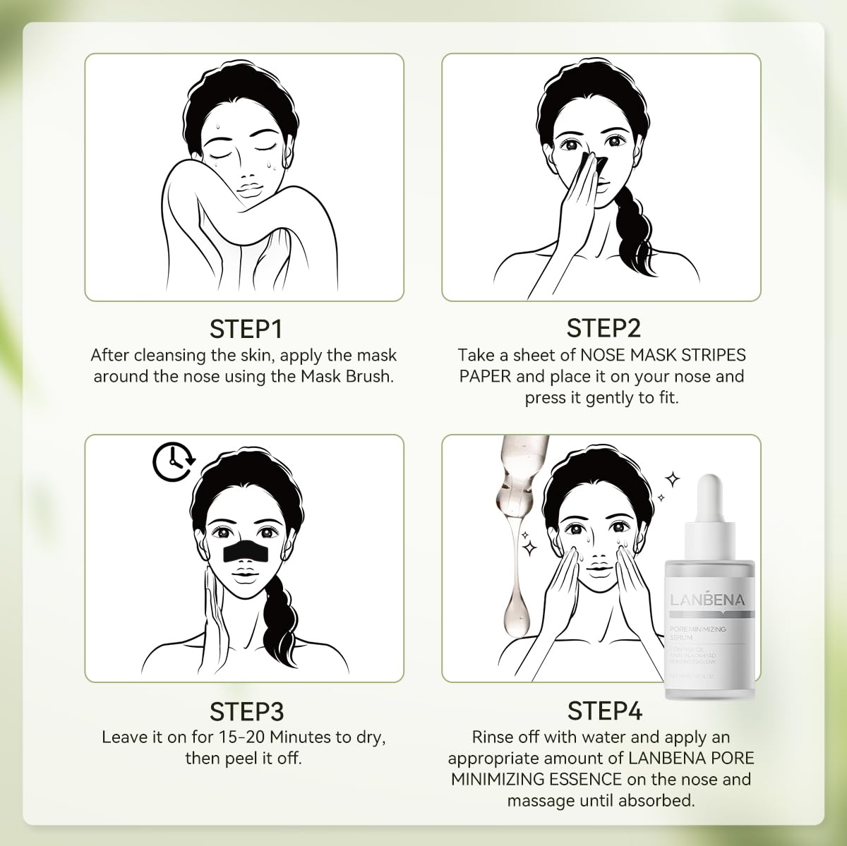 LANBENA 3 in 1 Blackhead Removing Set, Bamboo Charcoal Pore Strips 30g+Pore Serum 30ml, Black Head Remover Mask for Face, Pore Minimizer & Reducer for Face, Leaving Your Skin Fresh and Clean