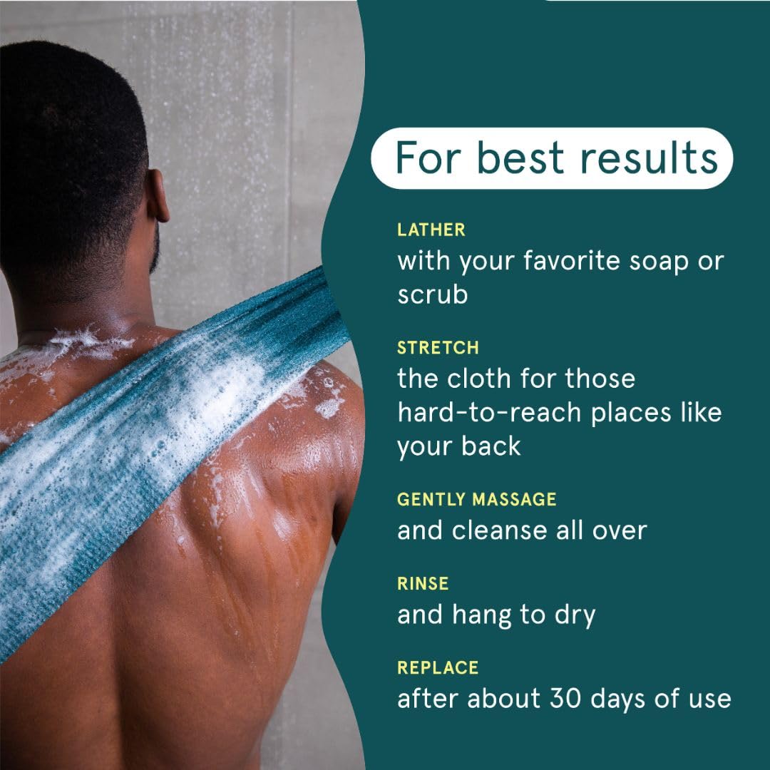 Cleanlogic Body Exfoliating Cloth, Stretchy Organic Sustainable Cotton Exfoliator Bath and Shower Washcloths, Reusable Daily Skincare Tool, 3 Count