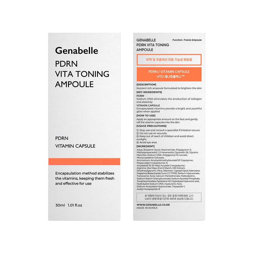 Genabelle PDRN Vitamin c Serum Toning Ampoule - Lightweight Glass Skin,korean skin care with Vitamin B, C, E, PDRN, Serum for Blemishes, Glass Skin, Fine Lines and Rough Skin Texture, 1.01 fl oz