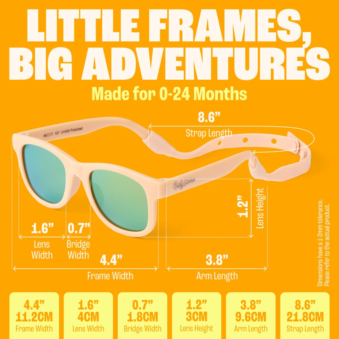 BABY SUNNIES Polarized Baby Sunglasses with Strap - 2 Pairs, Peach & Black - Unbreakable Flexible Infant Sunglasses - Toddlers & Newborns 0-24 Months - Baby Beach Essentials - Infant Travel Essentials