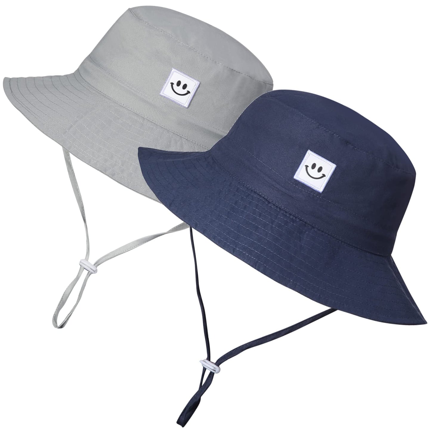 Baby Sun Hat Toddler Bucket Hat for Boys 2-7 Years 2pack Smile Face Grey/Navy