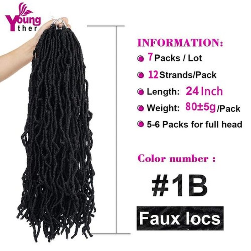 Youngther New Faux Locs Crochet Hair 24 inch 7 Packs Soft Crochet Locs For Natural Butterfly Locs Style - Pre Looped Goddess Locs Crocher Hair For Balck Women Synthetic Braiding Hair Extensions
