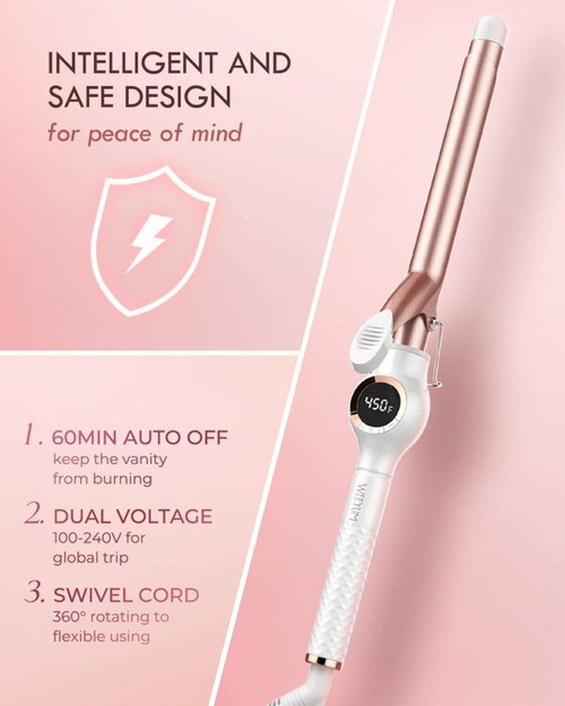 WEEYUM 3/4 Inch Curling Iron, Long Barrel Curling Wand for Hair, Ceramic Tourmaline Hair Curling Iron Double Voltage(100-240V)